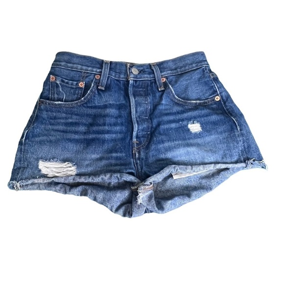 Levi’s 501 Denim Cut off High Rise Jean Shorts Button Fly Raw Hem Size 25 - Picture 2 of 13